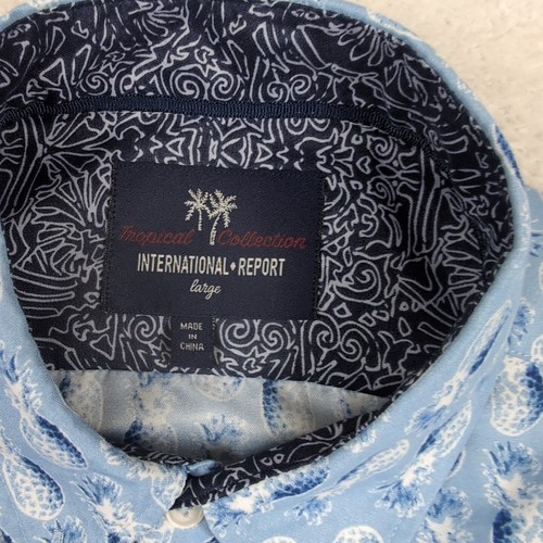 International Report Tropical Collection Blue Short Sleeve Button Up Shirt Large - Picture 2 of 7