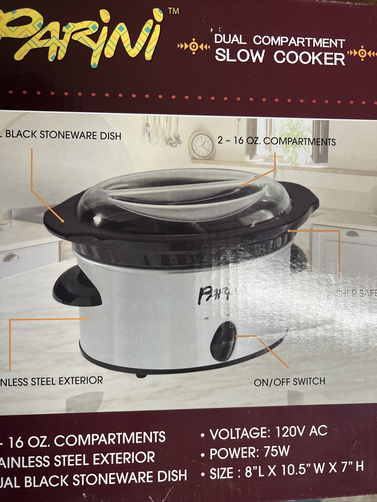 NEW Parini Cookware Dual Compartment Slow Cooker 2-16oz