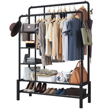 120KG Heavy Duty Clothes Rail Garment Shoe Rack 2Hanging Rods 4 Storage Shelves