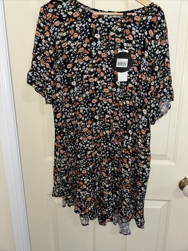Womens Caroline Morgan Floral Summer Frill Dress Size 10 Navy Blue Bnwt