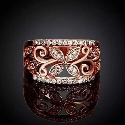 2Ct Round Cut Real Moissanite Wedding Anniversary Band Ring 14K Rose Gold Plated - Picture 5 of 7