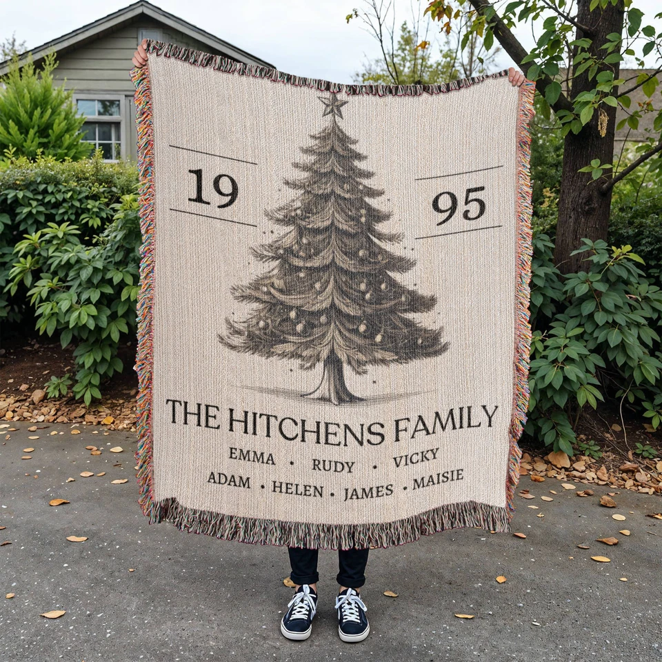 Customized Family Tree Christmas Woven Blanket Throw Tapestry Keepsake Gift - Image 2 of 4