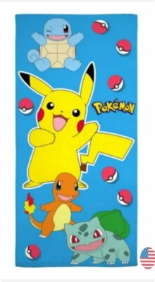 Pokémon, Beach Or Bath Towel Pikachu Bulbasaur Squirtle Charmander 28'' x 58''