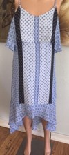 Kaari Blue Petite/Small Asymmetrical Sun Dress Blue  Adj Straps Lined Polyester
