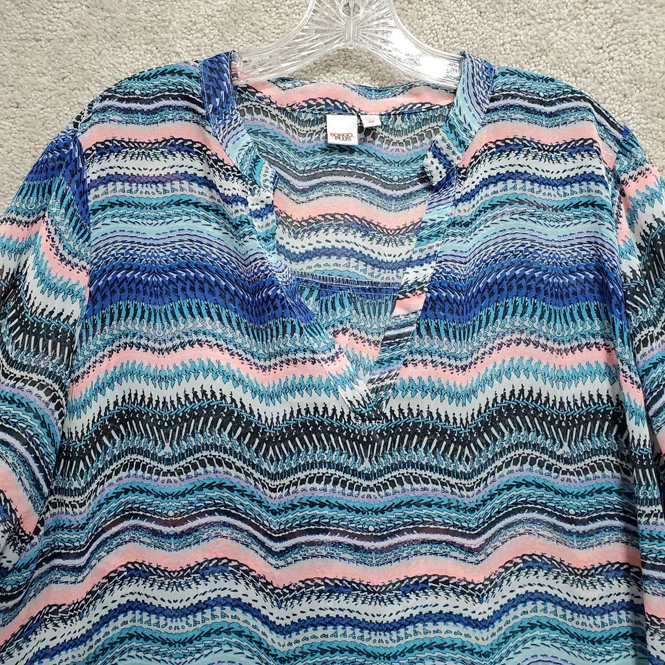 Blusa Bongo Plus Para Mujer 2X Multicolor Boho Rayas Geométrica Fluida Ligera Foto 2 de 4