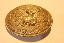 Bronco Vintage Brass Western Belt Buckle Cowboy Rodeo Horse Floral Scroll Oval