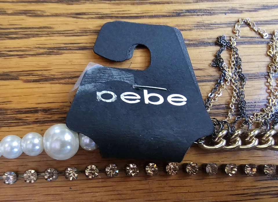 Colar longo feminino Bebe pérola e cristal franjas em camadas novo com etiquetas - Imagem 2 de 4