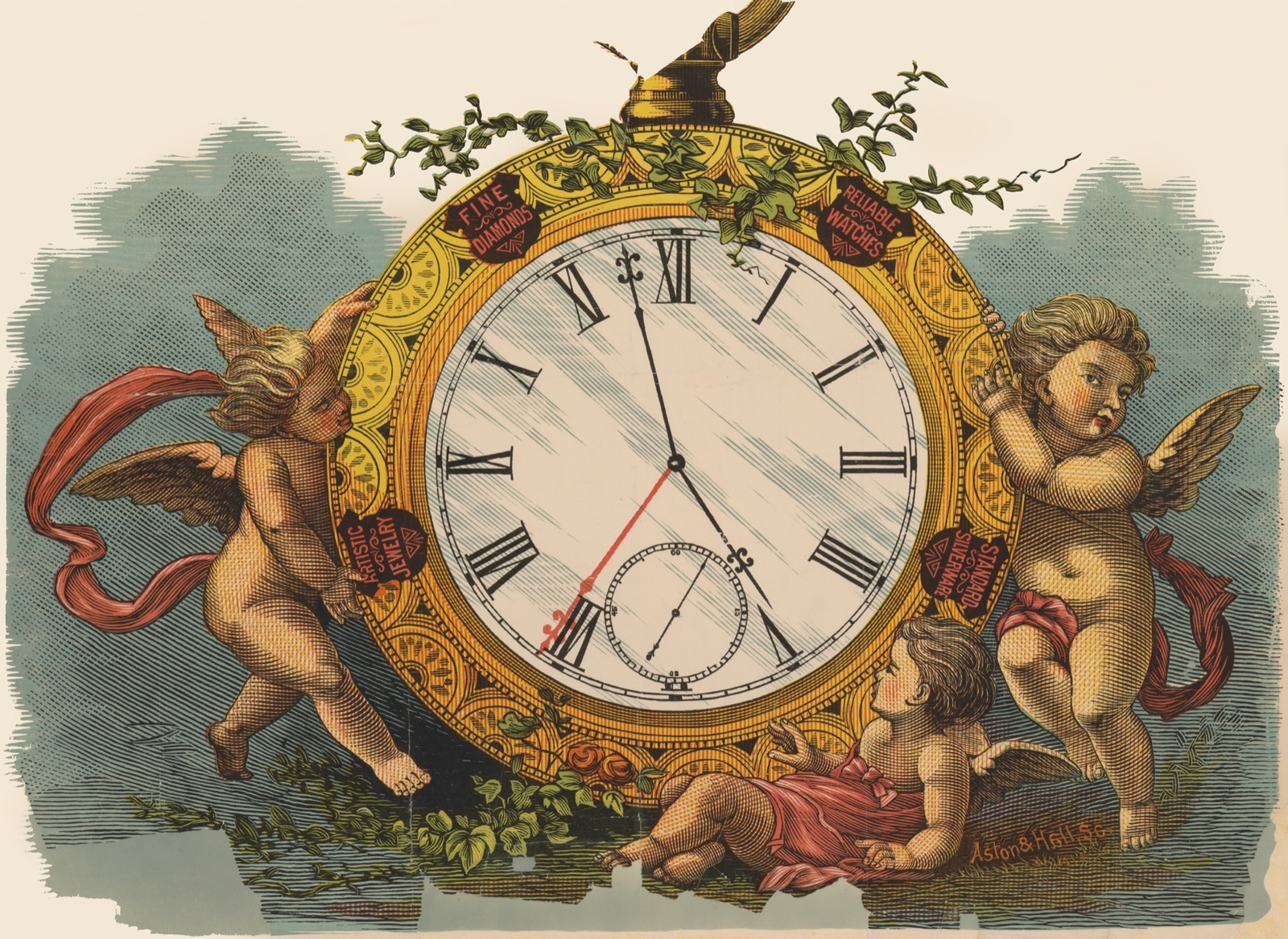 9534.Decoration Poster.Room Wall art.Home decor.Victorian Time watch angel clock