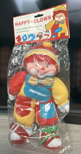 Vintage Happy-Clown Puppe zum Anziehen lernen neu in Tasche Knopf Reißverschluss zum Binden - Bild 1 von 6
