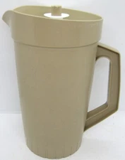 Vintage Tupperware 800-11 Almond Pitcher with Push Button Lid.