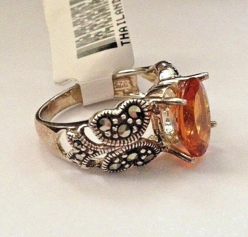 2.1 CT 8x10mm Madeira Citrine/Free Sterling Silver Marcasite Ring Casting Size 6 - Picture 2 of 10