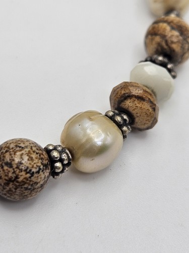 Vintage Jasper Pearl Sterling Silver Toggle Clasp Beaded Bracelet - Picture 3 of 11