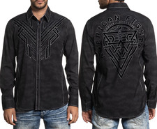 AMERICAN FIGHTER Men's Long Sleeve Button Down Shirt REFUTE Embroidered S-3XL