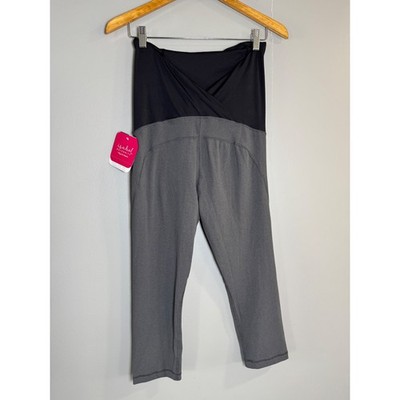 Isabel Maternity Ingrid & Isabel Active Capri Pant Crossover Panel Gray Black S
