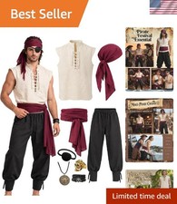 8-Piece Men's Pirate Costume: Sleeveless Shirt  Accessories for LARP Adventures