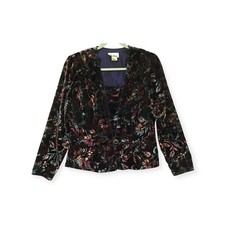 Patra Vtg Jacket Womens Size 8 Black Velvet Floral Burnout Party Whimsigoth USA