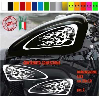Kit 2 Tankaufkleber FLAMMEN SCHÄDEL Harley Chopper Style Vintage Farben c1783