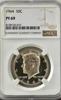 1964 PROOF KENNEDY, NGC PR69, NEAR CAMEO DESIGNATION, NO SPOTS, HAZE, OR TONING