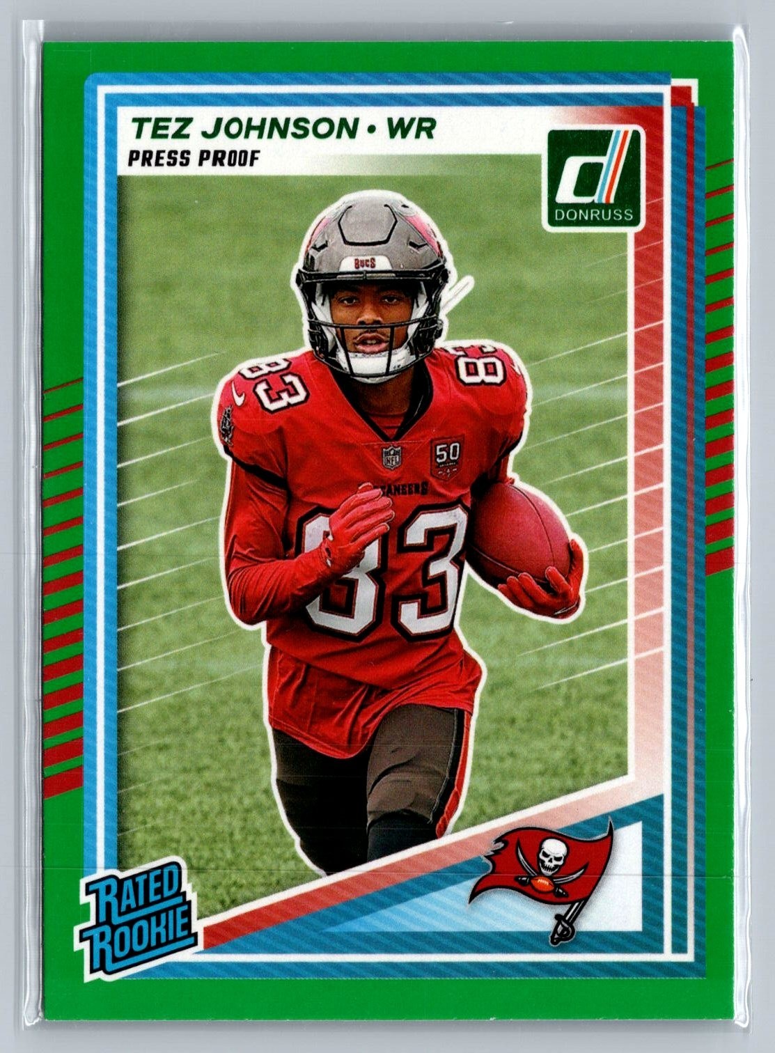 2025 Donruss Tez Johnson Rated Rookie Green Press Proof RC #313 Buccaneers