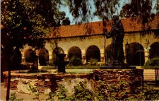 Mission San Fernando Rey PC 1940s 76 Gasoline Ad Father Serra Fountain Arcade