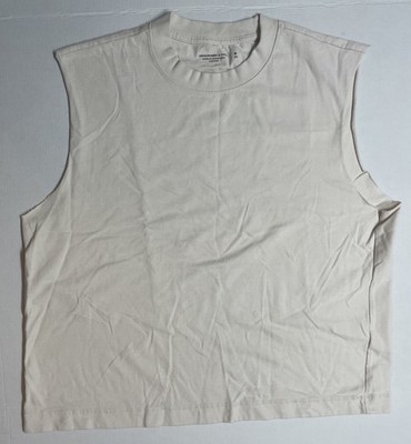 Abercrombie & Fitch Premium Essentials Cropped Muscle Tank Cream Boxy Cotton M