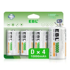 Ebl Rechargeable D Batteries 10000Mah Ni-Mh High Capacity D Cell Battery Retail