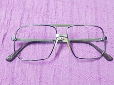 Vtg Cottet Frame France 36 740 Squar Metal Dark Silver Two Bridge Eyeglasses