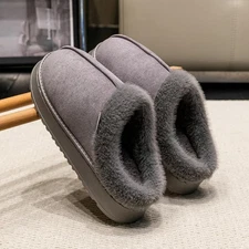 Men's Fluffy Winter Slippers Indoor Fur Lined Warm Shoes Anti-Slip Couple Home