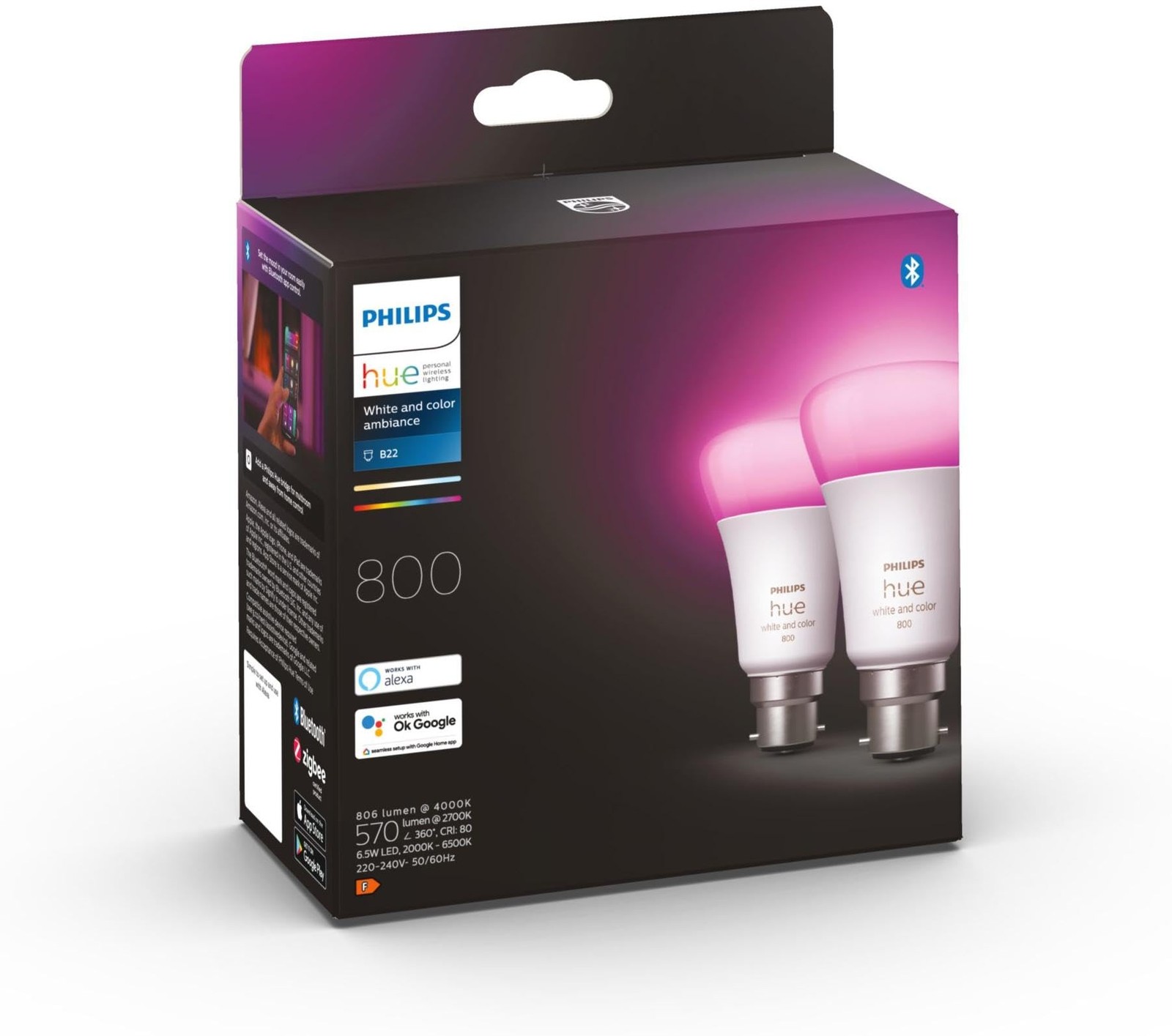 Ampoule LED connectée B22 intelligente White Color Ambiance 800 lumen équivalent 60W