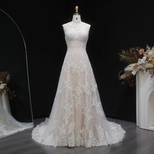 Luxury White High Neck Tulle A-Line Wedding Dress Dubai Sleeveless Bride Gowns