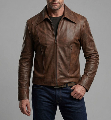 NEW Men's Real Leather Jacket Vintage Distressed Brown 1970s Biker Jacket Coat