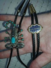 Vtg BOLO TIES x 2 , NAVAJO Style TURQUOUSE  SCORPION + Enamel  - LINE DANCING ?