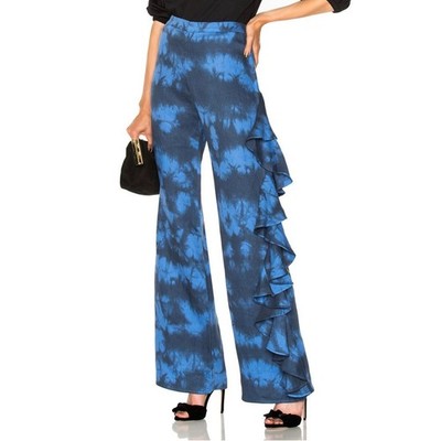 Alexis Makensie Pant in Blue Dye, Wide Leg, Ruffle Trim, Women's Size XS/S (28'')