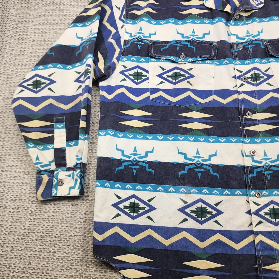 Motto Reddot Shirt Mens Large Blue Aztec Southwestern Button Front Western - Image 3 of 4