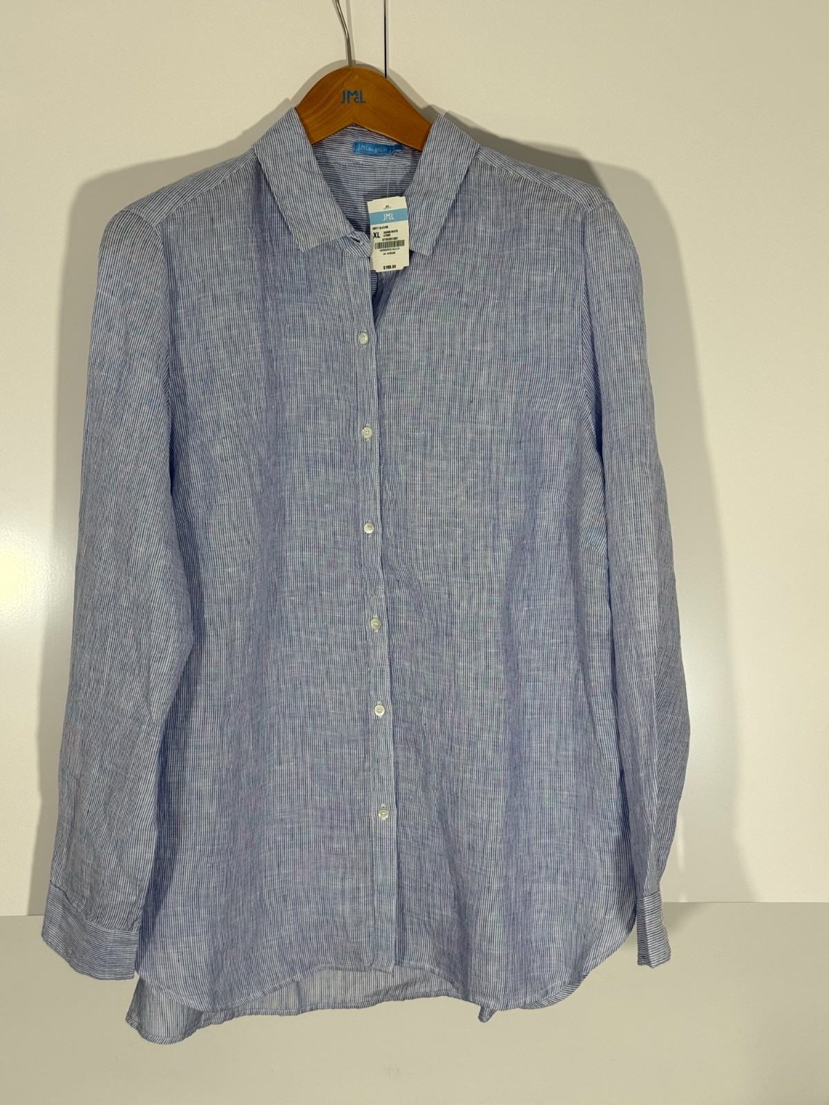 NWT J.McLaughlin Britt Blouse XL Blue White Stripe 100% Linen Orig $188