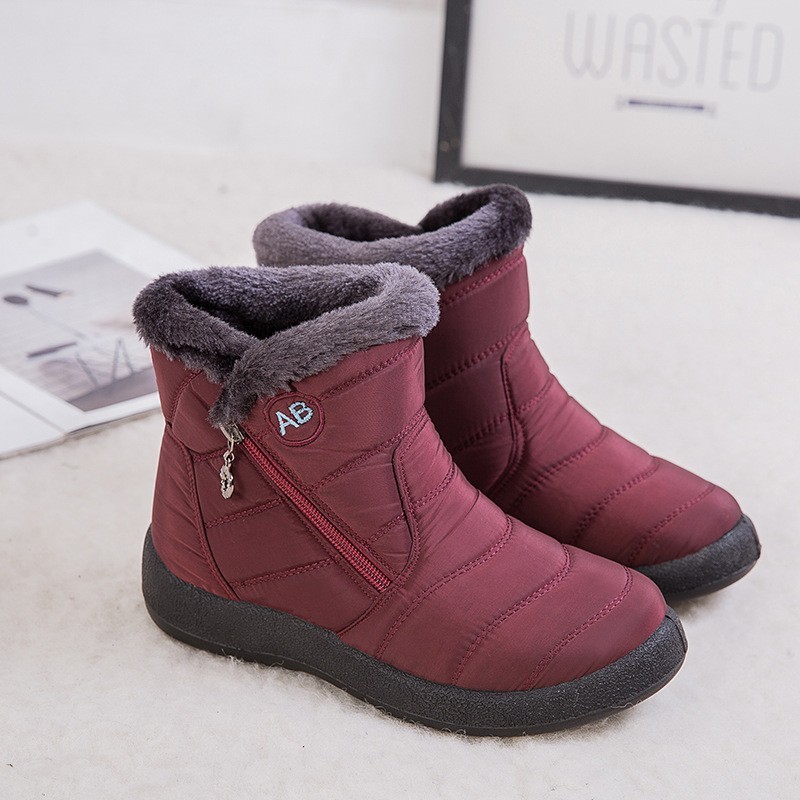 Womens Waterproof Fur Lined Snow Ankle Boots Winter Ladies Warm Flat Shoes Size