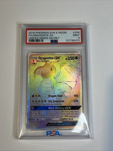 POKEMON TCG DRAGONITE GX #248/236 UNIFIED MINDS SECRET RARE RAINBOW PSA 9