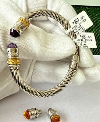 Italian Alisa Amet.Citrine Sterling Silver & Gold Twisted Cable Bracelet NWT-7 t