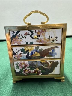 Japanese cloisonné enamel three drawer chest kodansu