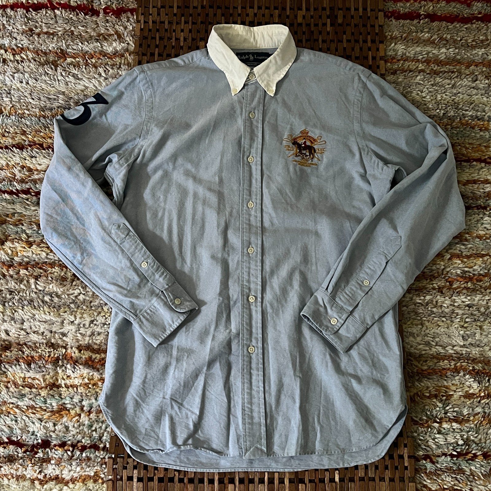 Polo Ralph Lauren Mercer Equestrian Rider & Dog Crest Button Down Shirt Medium M