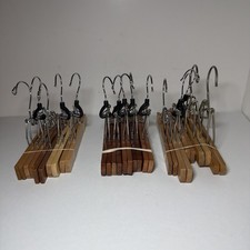 Lot of 15 VTG Wooden Non-Slip Pants / Skirt Clamp Clip Clothes Hangers