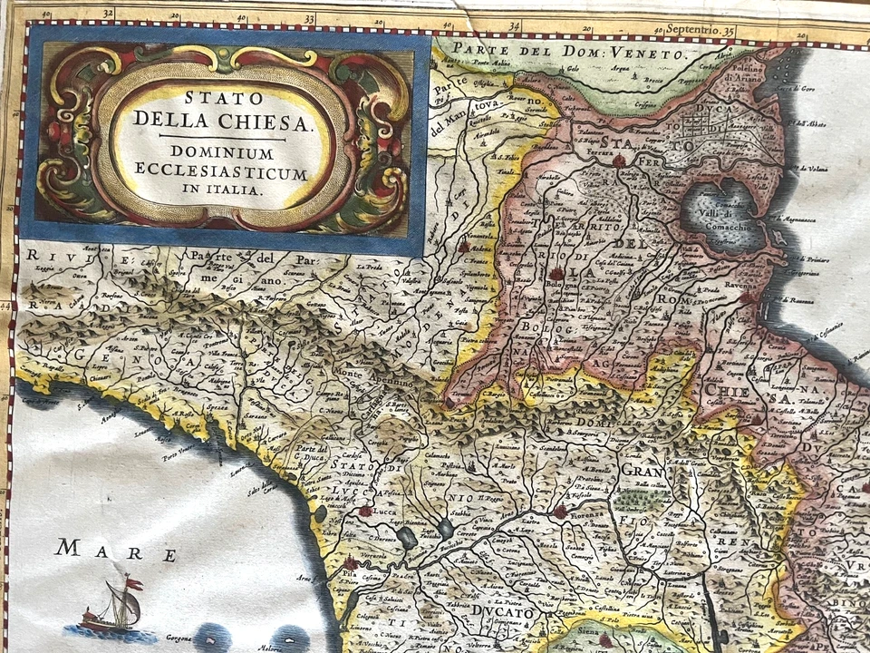 Hondius mappa antica 1635 Toscana Stato della Chiesa Dominium Ecclesiasticum - Immagine 3 di 4