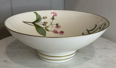 MINTON VTG Bone China Serving Bowl England Floral Gold Rim Pedestal 9  Cottage