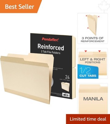 Reinforced Manila File Folders, 8.5 x 11 Inches - 24 Pack for Office and Home