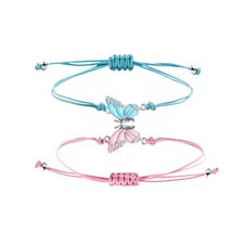 BFF Bracelets for 2,Butterfly Friendship Bracelets Handmade Braided Rope Best Fr