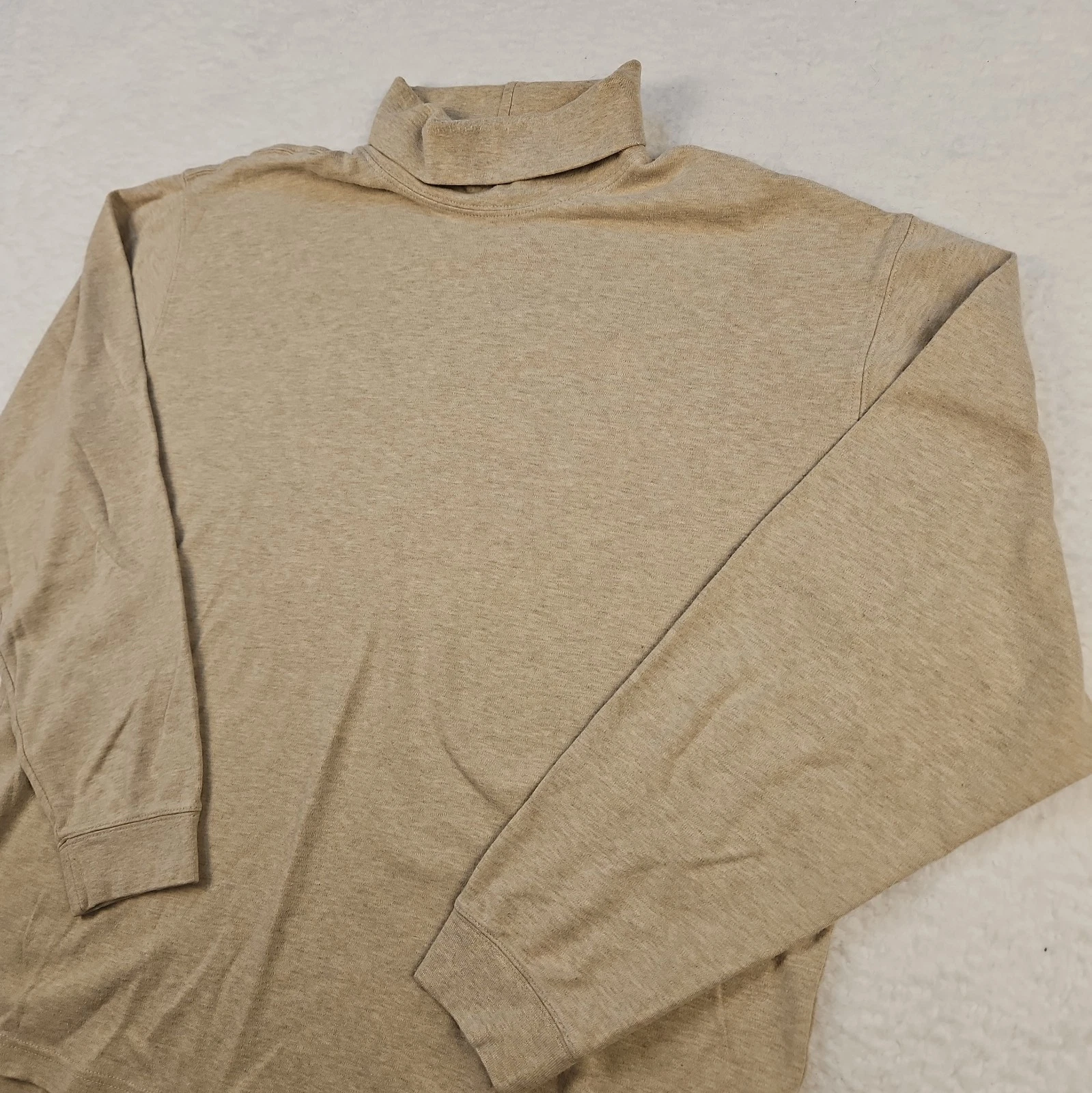 L.L.Bean Turtleneck Long Sleeve Shirt Heathered Tan Mens L Cotton Blend Casual