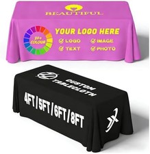 Custom Table Cloth with Business Logo Text Image 4/5/6/8/10FT Personalized