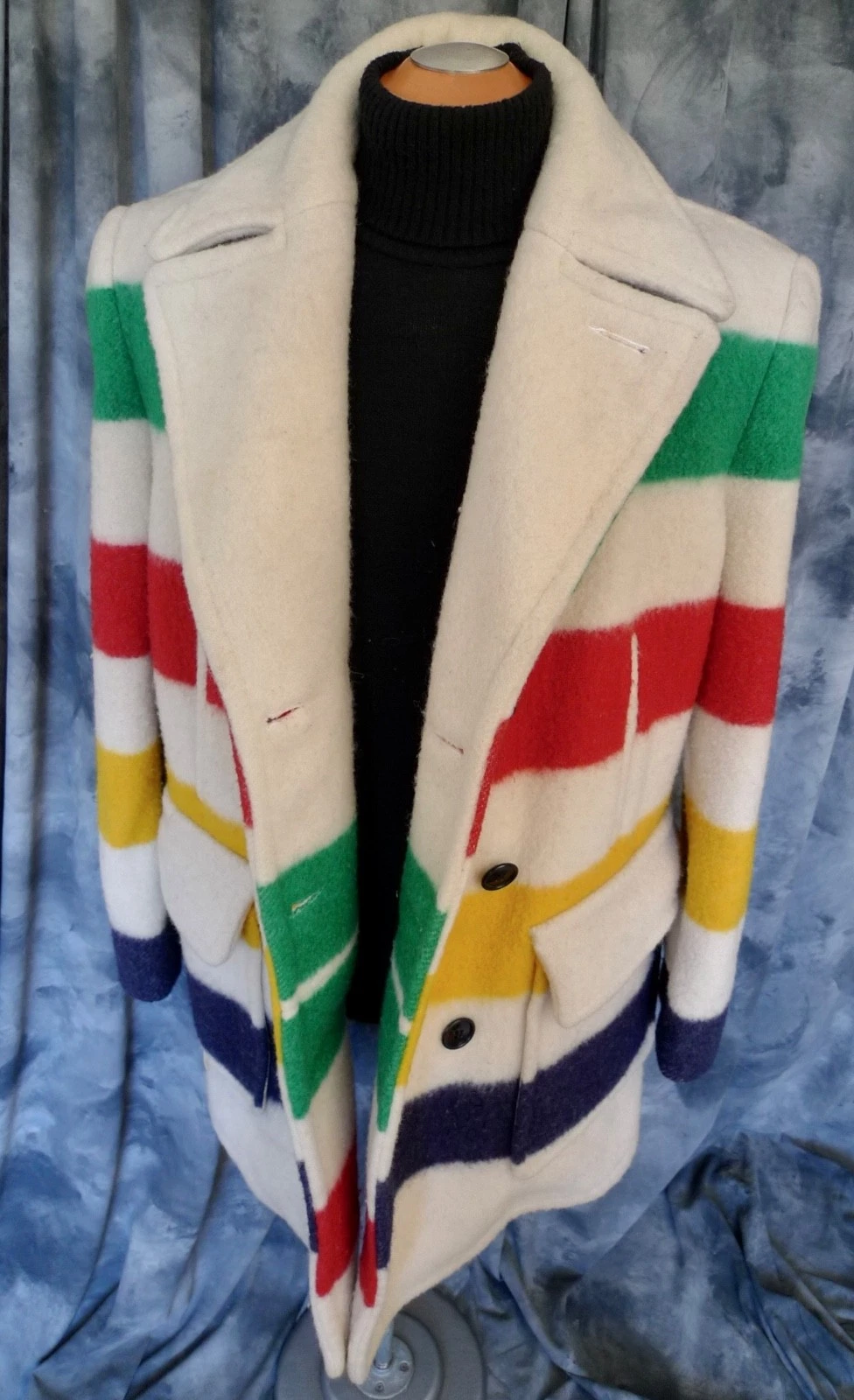 SUPERB! Mens HUDSON BAY Co HBC WOOL 4 POINT Blanket Coat Jacket STRIPED CLASSIC! - product detail image 18