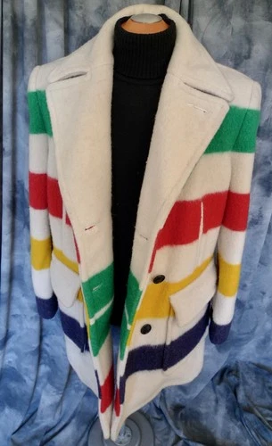 SUPERB! Mens HUDSON BAY Co HBC WOOL 4 POINT Blanket Coat Jacket STRIPED CLASSIC! image 18