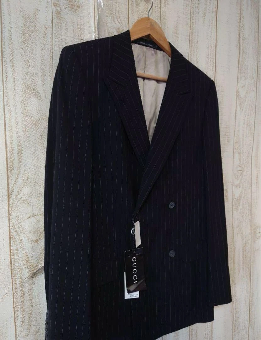 Giacca Gucci blu navy blazer a righe doppio sartoriale taglia 46 usata in ottime condizioni